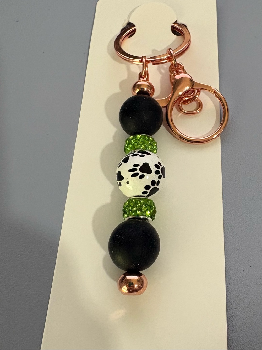 Hand Crafted Paw Print Bead Keychain - Rose Gold Hardware